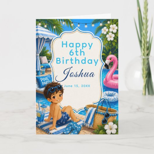 ブループールパーティーの少年 誕生日 カード (正面)