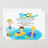 ブループールパーティーオールボーイズ誕生日招待状 招待状 (正面/裏面)