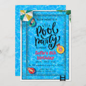 ブループールパーティー誕生日 招待状 (正面/裏面)