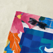 ブループール鮮やかと花のカスタマイズ可能 ビーチタオル (インサイチュ)