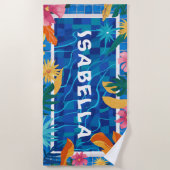 ブループール鮮やかと花のカスタマイズ可能 ビーチタオル (正面)