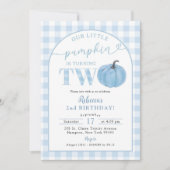 ブループ名門私立校風のライドカボチャ少年の2歳の誕生日 招待状 (正面)