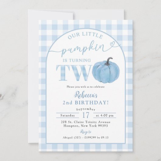 ブループ名門私立校風のライドカボチャ少年の2歳の誕生日 招待状 (正面)