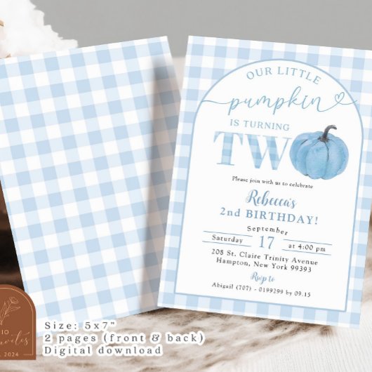 ブループ名門私立校風のライドカボチャ少年の2歳の誕生日 招待状