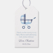 ブループ名門私立校風のライドベビーカー少年の赤ちゃんシャワーの好意 ギフトタグ (正面)