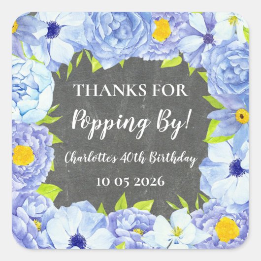 ブループ感謝していプ用誕生日ラベル スクエアシール (正面)