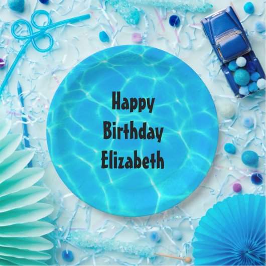 ブループ澄んール水写真誕生日 ペーパープレート (パーティー)