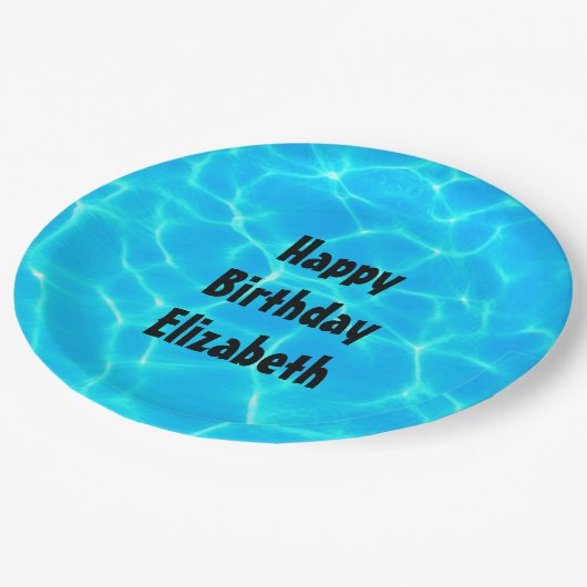 ブループ澄んール水写真誕生日 ペーパープレート (アングル)
