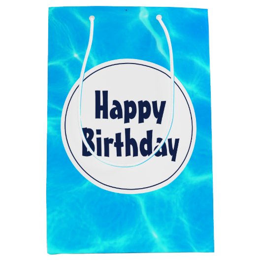ブループ澄んール水写真誕生日 ミディアムペーパーバッグ (正面)