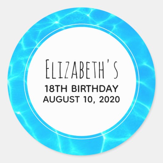 ブループ澄んール水写真誕生日 ラウンドシール (正面)