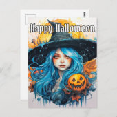 ブルーヘアウィッチイラストレーション |ハッピーハローウィン ポストカード (正面/裏面)