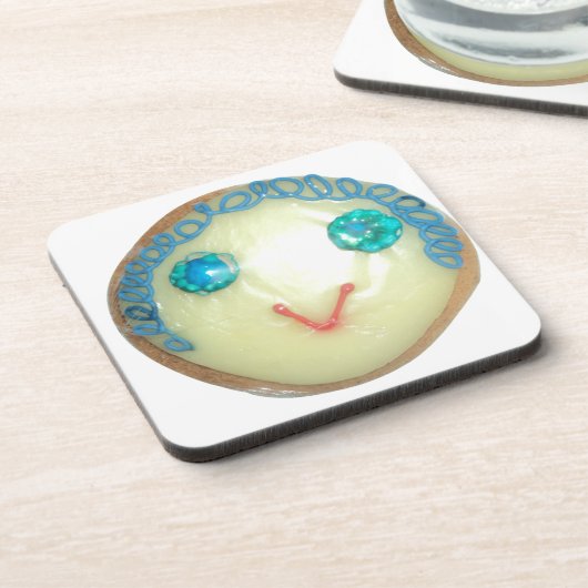 ブルーヘアエモジアートプリント/グラフィック コースター (左側)