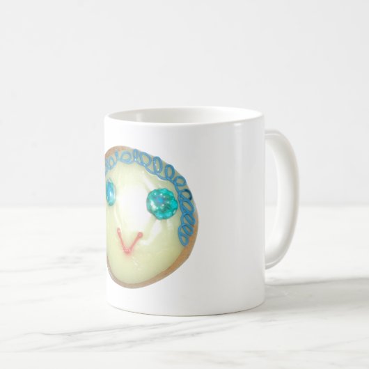 ブルーヘアエモジアートプリント/グラフィック コーヒーマグカップ (正面右)