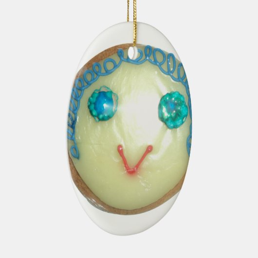 ブルーヘアエモジアートプリント/グラフィック セラミックオーナメント (右)