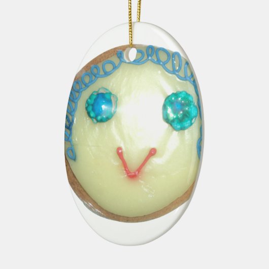 ブルーヘアエモジアートプリント/グラフィック セラミックオーナメント (左)