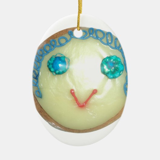 ブルーヘアエモジアートプリント/グラフィック セラミックオーナメント (正面)