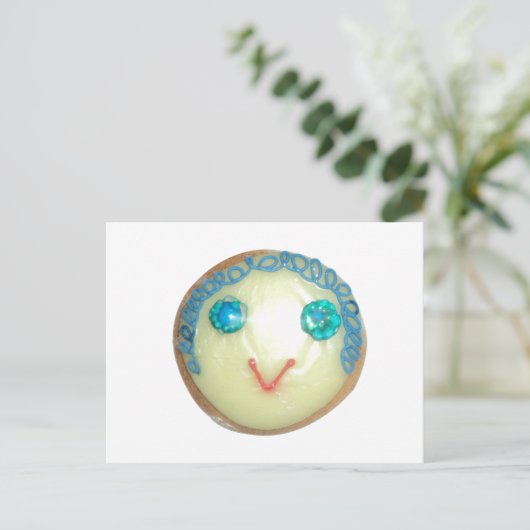 ブルーヘアエモジアートプリント/グラフィック ポストカード (スタンド正面)