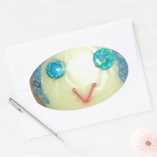 ブルーヘアエモジアートプリント/グラフィック 楕円形シール (封筒)