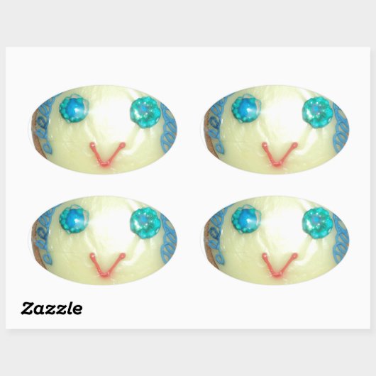 ブルーヘアエモジアートプリント/グラフィック 楕円形シール (シート)