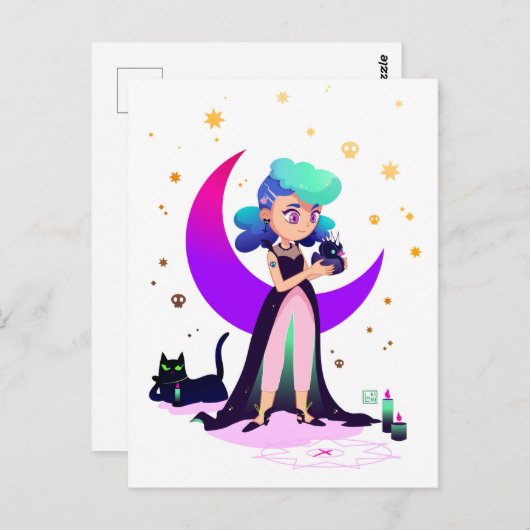 ブルーヘアガールとゴシック風のアヒル ポストカード (正面/裏面)