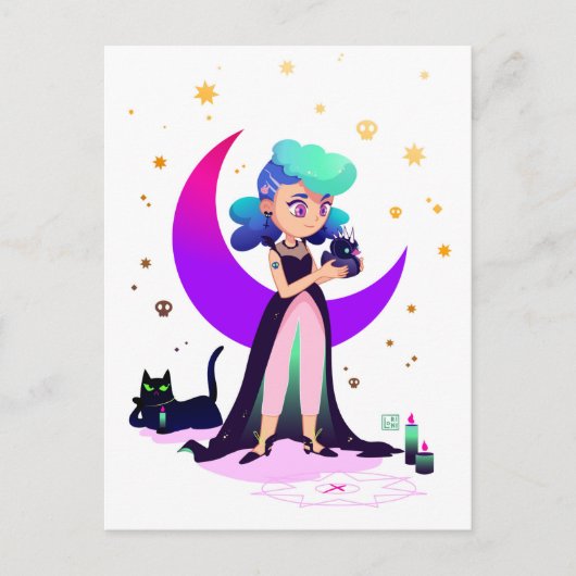 ブルーヘアガールとゴシック風のアヒル ポストカード (正面)