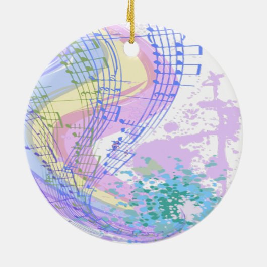 ブルーヘアファッションマンガイラストレーション踊り セラミックオーナメント (裏面)