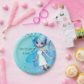 ブルーヘアフェアリー少女の誕生日パーティー ペーパープレート (パーティー)