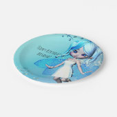 ブルーヘアフェアリー少女の誕生日パーティー ペーパープレート (アングル)