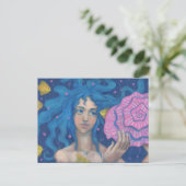 ブルーヘアマーメイドガールシーシェルフィッシュファンタジーアート ポストカード (スタンド正面)