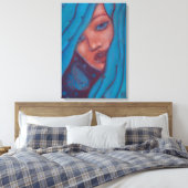 ブルーヘアマーメイドポートレートファンタジーガールウーマンアート キャンバスプリント (インサイチュ (寝室))