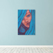 ブルーヘアマーメイドポートレートファンタジーガールウーマンアート キャンバスプリント (インサイチュ (ウッドフロア))