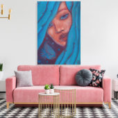 ブルーヘアマーメイドポートレートファンタジーガールウーマンアート キャンバスプリント (インサイチュ (リビング))