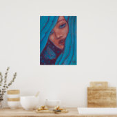 ブルーヘアマーメイドポートレートファンタジーガールウーマンアート ポスター (キッチン)