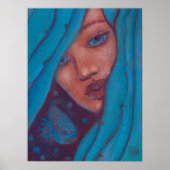 ブルーヘアマーメイドポートレートファンタジーガールウーマンアート ポスター (正面)