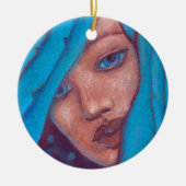 ブルーヘアマーメイドポートレートファンタジーパステル絵画ズ セラミックオーナメント (正面)