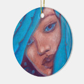 ブルーヘアマーメイドポートレートファンタジーパステル絵画ズ セラミックオーナメント (左)