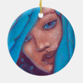 ブルーヘアマーメイドポートレートファンタジーパステル絵画ズ セラミックオーナメント (裏面)