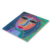 ブルーヘア抽象芸術デジタルポートレートの女性 タイル (側面)