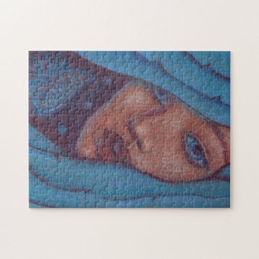 ブルーヘア、マーメイドポートレートファンタジーガールウーマンアート ジグソーパズル (横)