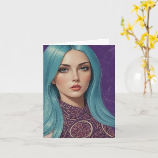 ブルーヘアAIアート空白のすべての行事 カード (黄色い花)