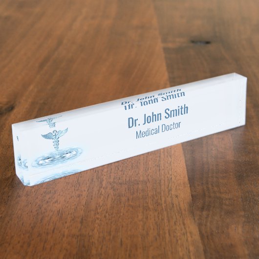 ブルーヘルメスロッド水リップルカドゥセウス医療 デスクネームプレート (側面)