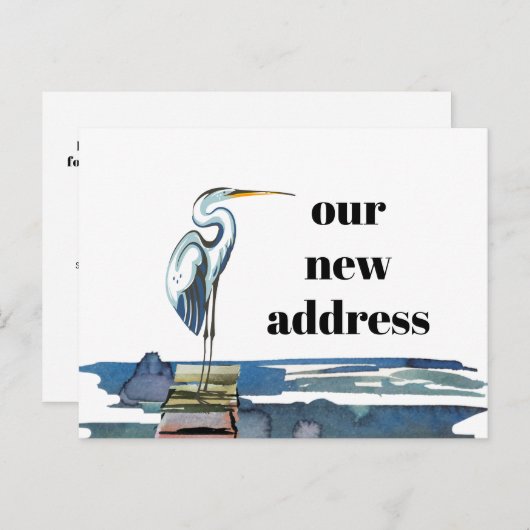 ブルーヘロンウォーターフロントはっきりしたタイポグラフィ新しいアドレス 案内ポストカード (正面/裏面)