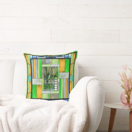 ブルーヘロンステンドグラス クッション (ソファ)