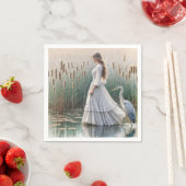 ブルーヘロン付き女性歩く スタンダードカクテルナプキン (インサイチュ)