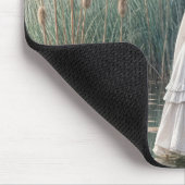 ブルーヘロン付き女性歩く マウスパッド (コーナー)