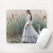 ブルーヘロン付き女性歩く マウスパッド (マウス)