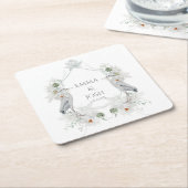 ブルーヘロン水鳥ホワイトフローラエテ結婚リアズ スクエアペーパーコースター (アングル)