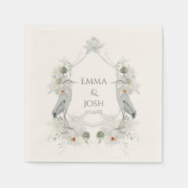 ブルーヘロン水鳥ホワイトフローラエテ結婚リアズ スタンダードカクテルナプキン