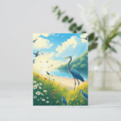 ブルーヘロン素晴らしサンセットワイルドフラワーランドスケープ ポストカード (スタンド正面)