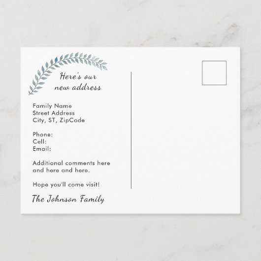 ブルーヘロン素晴らしフロリダニューホームアドレスの変更 案内ポストカード (裏面)